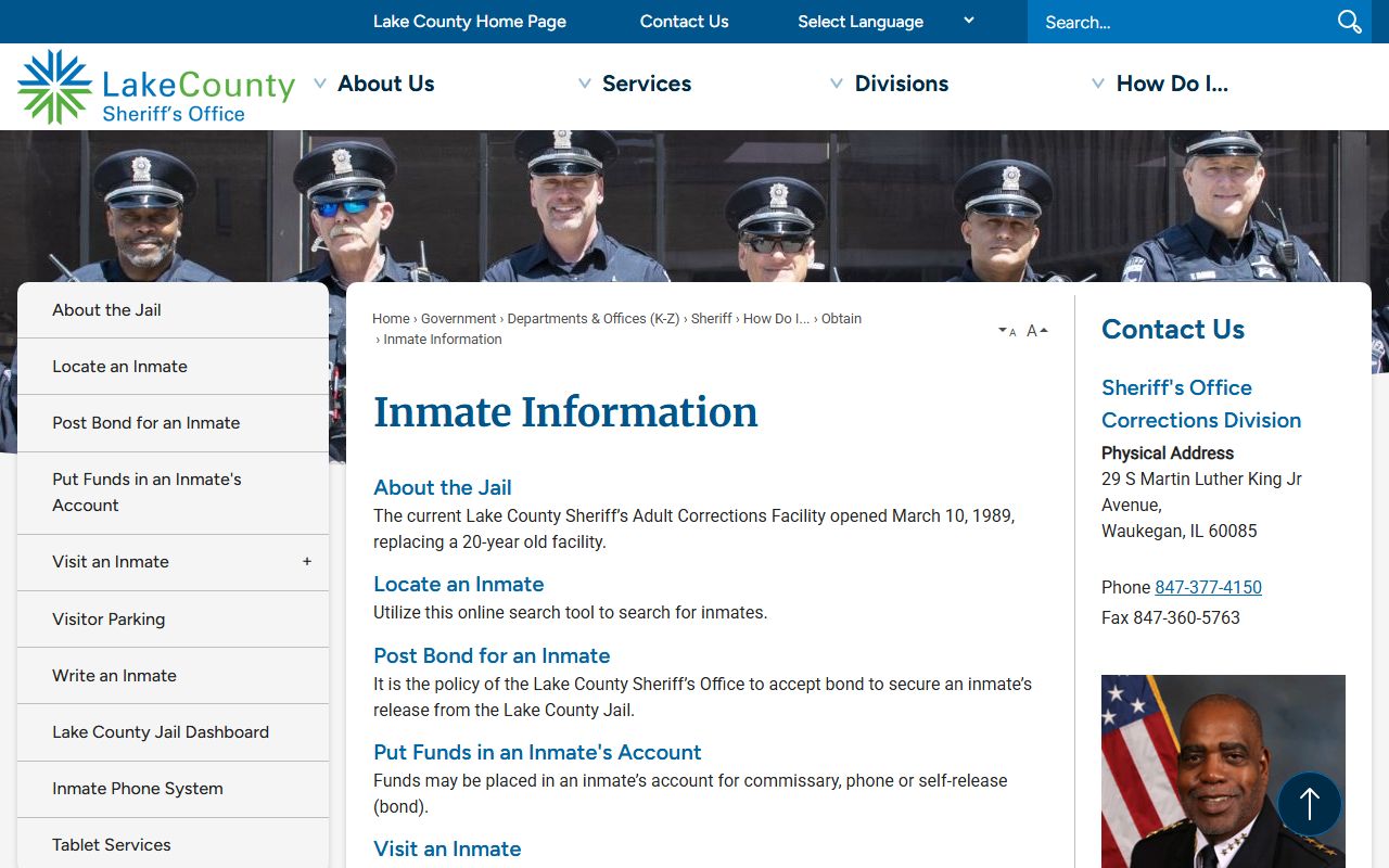 Lake County inmate information page for 72 hour booking