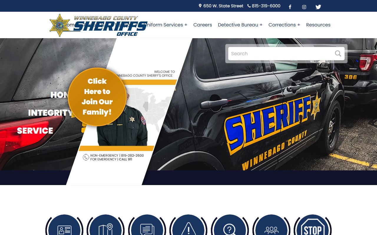 Winnebago County Sheriff Office homepage for 72 hour booking records